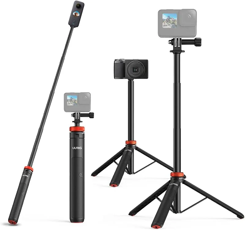 UURig utdragbar selfiepinne stativ för GoPro Max Hero 10 9 8 7 6 5 4, DJI Osmo Action, Insta360 One R och mer actionkamera (127 cm)