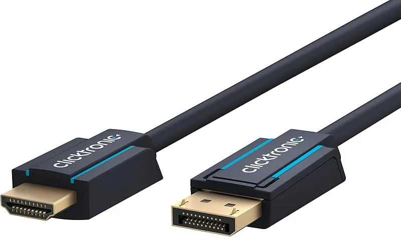 Clicktronic 3 m aktiv DisplayPort HDMI-kabel 4k 60 Hz enkelriktad med signalförstärkare – DP 1,4 till HDMI 2.0 adapterka