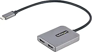 StarTech.com USB-C to Dual HDMI Adapter, USB Type-C Multi-Monitor MST Hub, Dual 4K 60Hz HDMI Laptop Display Extender/Splitter, HDR, Extra-Long Built-In Cable, Windows Only (MST14CD122HD)