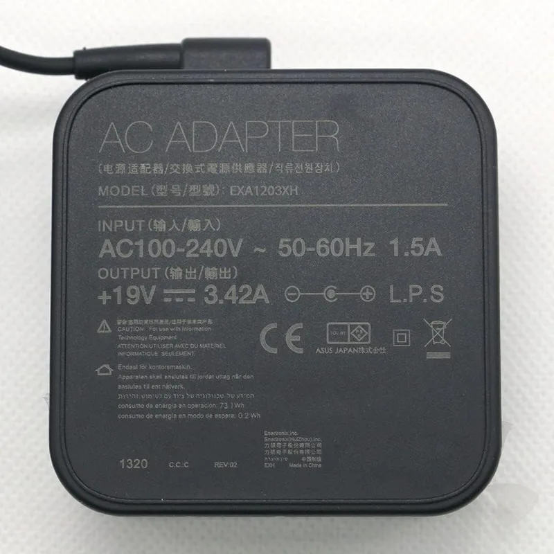 19 V, 3,42 A, kompatibel med ASUS EXA1203XH EXA1203YH EXA1208UH PA-1650-93 ADP-65GD B ADP-65DW B