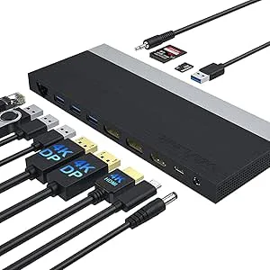 Dockningsstation Triple Display Hub, 13-i-1 dockningsstation, WAVLINK USB-C-adapter med 2 x 4K DP, HDMI, med 100 W strömförsörjning (65 W PD) Ethernet, 4 USB3.0, SD/TF, ljud, USB C-docka för HP Dell