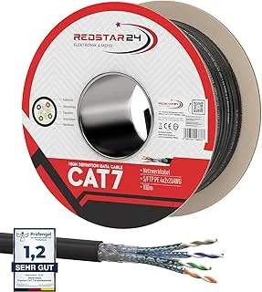 RedStar24 100m Cat7 Jordkabel Installationskabel Utomhus LAN Kabel Svart AWG23/1 CAT 7 S/FTP Ethernet Nätverk 1000MHz Skärmad Datakabel Nätverkskabel