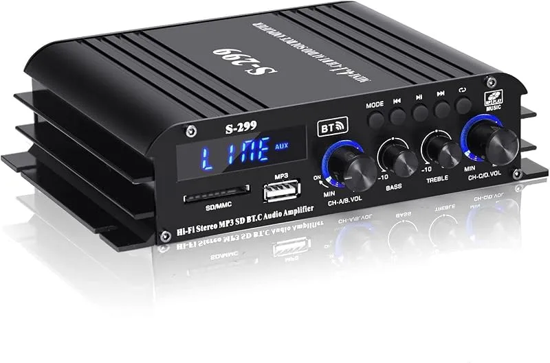NÖRDIC Bluetooth 5.0 stereo 2.1 amplifier 4X40W+50W RMS förstärkare 2 högtalare och subwoofer med USB och SD mediaspelare input