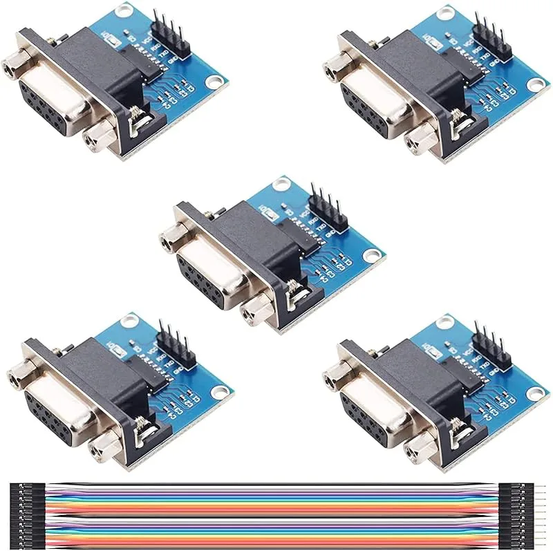 5 stycken MAX3232 RS232-till-TTL-omvandlarmodul för seriellt gränssnitt DB9-anslutning 3,3 V till 5 V MAX3232 rootmodul med dupont-kabel för enhetsupp