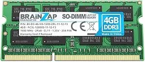 BRAINZAP 4 GB DDR3 RAM SO-DIMM PC3L-12800S-11-12-F3 2Rx8 1600 MHz 1,35 V CL11 minne för bärbar dator