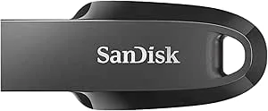 SanDisk 64 GB Ultra Curve USB 3.2 Flash-enhet, USB-minne, minnessticka upp till 100 MB/s läshastigheter, RescuePRO dataåterställningsprogramvara, nyckelring, svart