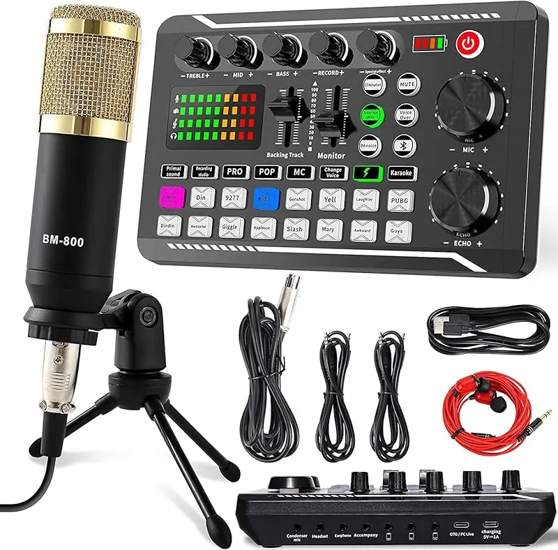 Streamingmikrofon, inspelningsmikrofon, podcast-mikrofon ljudmixerkit