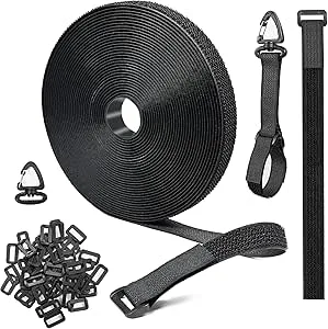 FINIBO 12,5 m kardborrband med 50 spännen och 10 krokar, fritt tillklippbart, återförslutningsbart, 2 cm brett kabel, kardborreband för kabel, trådar, slangar