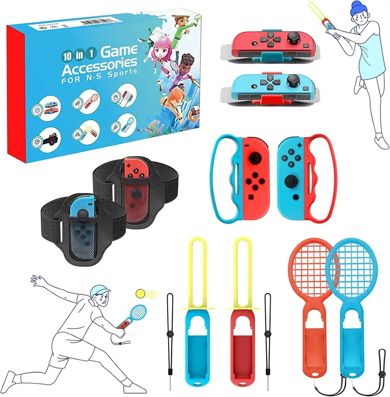 10 in 1 Switch Sports Accessories Bundle Set for N-S Sports Game Set for N-S Sports Game 2022 Family Party Pack Game Accessories Set Kit for Nintendo Switch & OLED Sports Games