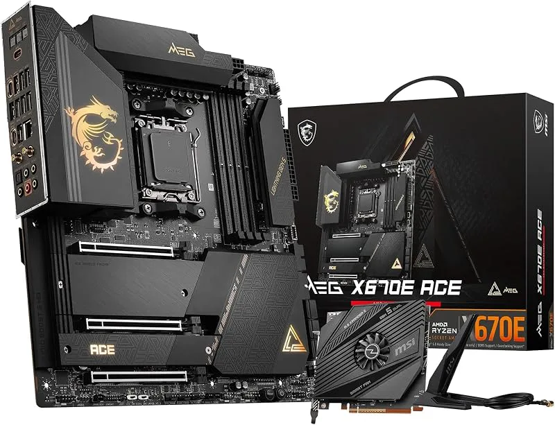 MSI MEG X670E ACE moderkort, ATX – stöder AMD Ryzen 7000-seriens processorer, AM5-22 Duet Rail 90A Power Stage, DDR5 Mem