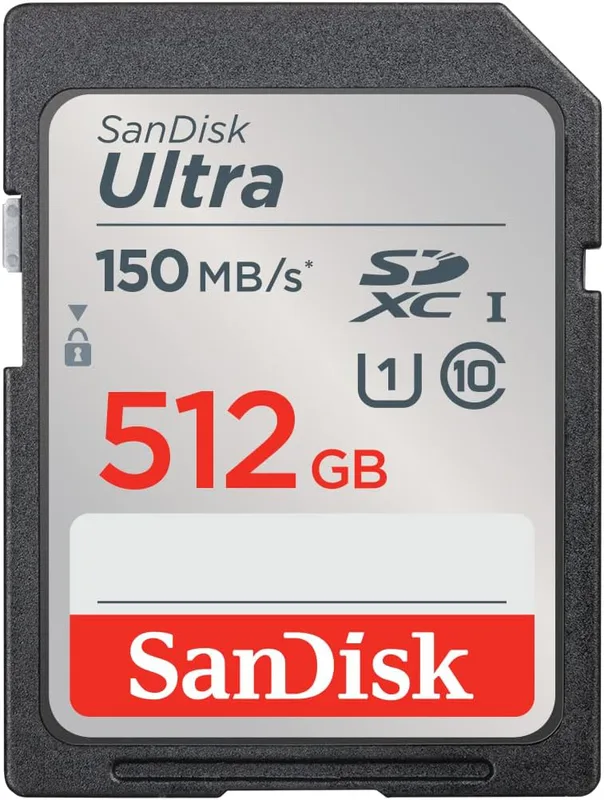 SanDisk 512 GB Ultra SDXC-kort upp till 150 MB/s med A1-app-prestanda UHS-I klass 10 U1