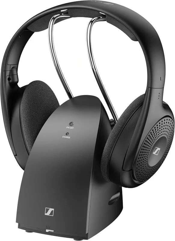 sennheiser consumer audio RS 120-W trådlösa hörlurar för kristallklart tv-ljud med tre ljudlägen, lågviktsdesign, 60 m räckvidd och bekväm kombinerad sändare/laddare