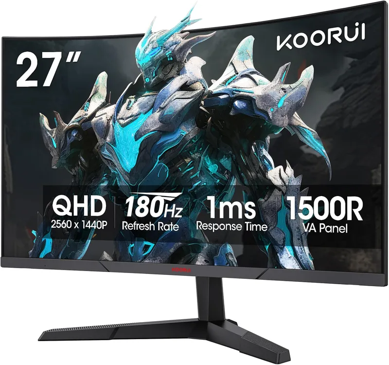 KOORUI 27E6QC Computer Monitor, Black, Red, 27"
