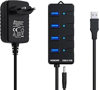 Multi 4-portar, USB 3.0-hub, USB-distributör, aktiv adapter och enskilda på/av-brytare, 1,2 m lång kabel med 5 V/3 A n