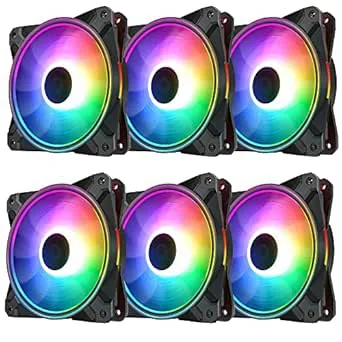 6 x färgade RGB LED-fläktar, 120 mm tyst dator chassifläkt, högt luftflöde for datorkylning.