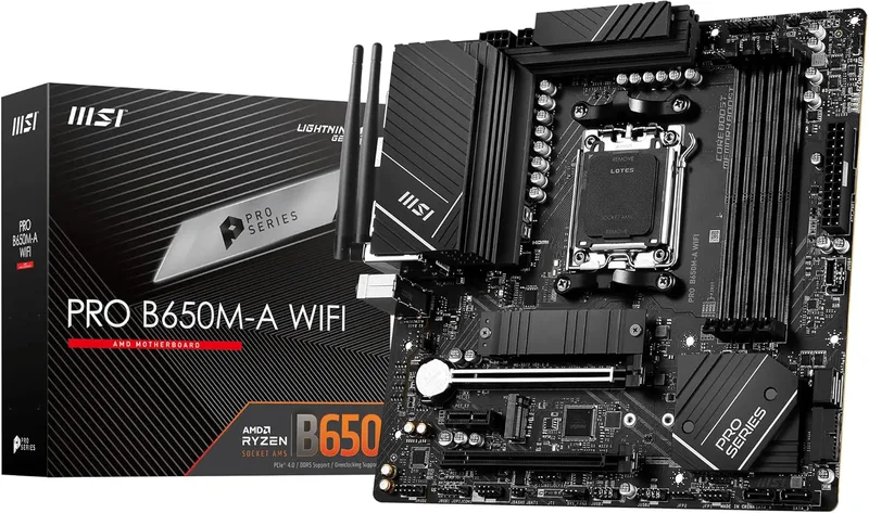 MSI PRO B650M-A WiFi moderkort, Micro-ATX – stöder AMD Ryzen 7000-seriens processorer, AM5 – DDR5 Memory Boost 6400 MHz/