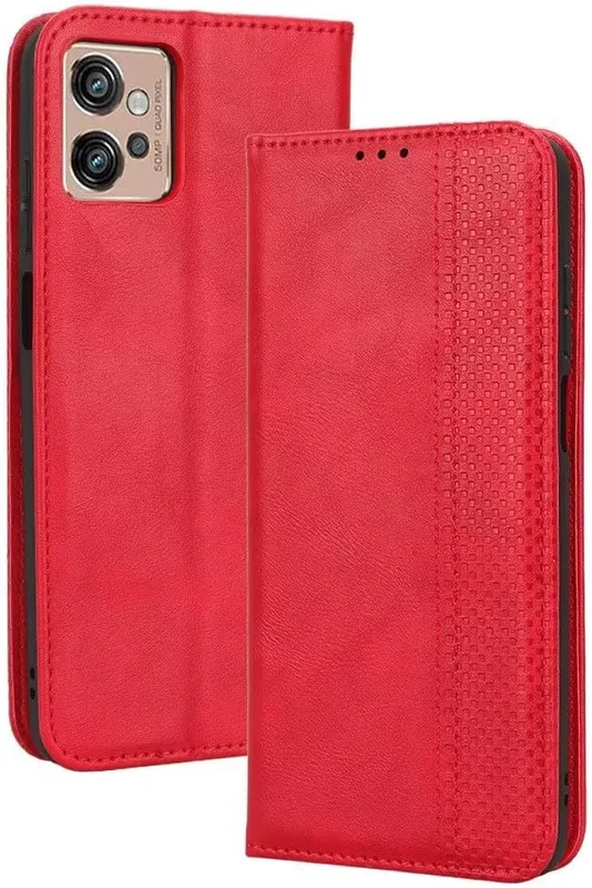 EASSGU Telefonfodral för Motorola Moto g32, 6,5 tum flip folio PU-läder magnetisk strömbrytare telefonskydd, [3 kortplatser] [1 plånbok] stativ telefonfodral röd