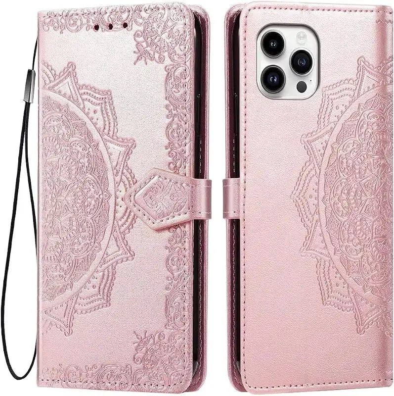 HONLEN Fodral för iPhone 14 Pro mobilskal, (6,1 tum tum), premium PU-läderplånbok, magnetlås, flip-fodral med 3 kortfack