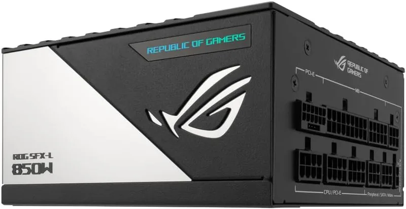 ASUS ROG Loki SFX-L 850 W Platinum spelströmförsörjning (full modulär strömförsörjning, 120 mm PWM ARGB-fläkt, Aura Sync RGB, Cybenetics Platinum certifiering, ATX 3.1, PCIE 5.1, 12V-2x6 kontakt