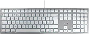 CHERRY KC 6000C FOR MAC, kabelanslutet Mac-tangentbord (USB-C-port), Pan-Nordisk layout (QWERTY), viskningssäkra knappar, platt design, vit-silver