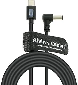Alvin's Cables PD USB-C Type-C till DC 5,5 x 2,5 mm 12V strömkabel för Atomos Shogun, Blackmagic Video Assist, SmallHD, Feelworld Monitor 5.9ft/1.8m