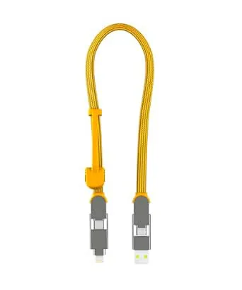 inCharge Rolling Square XL 30 cm – USB-C-kabel, universell smartphone-kabel, gåva för män, 6-i-1 universell laddare för smartphones, teknisk pryl, gul, belysningskabel 100 W