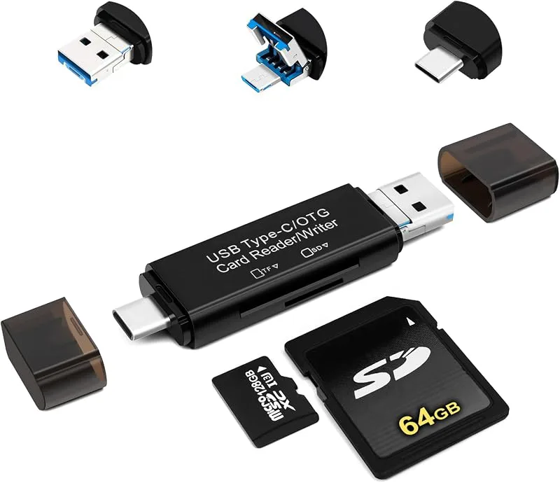 AIYEEN 5-i-1 Micro/USB C/USB 2.0 bärbar dubbel kortplats OTG SD-minnesadapter kortläsare för TF SDXC Micro SD Micro