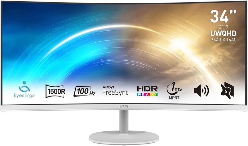 MSI Pro MP341CQW platta pc-skärmar 86,4 cm (34") 3440 x 1440 pixlar UltraWide Quad HD Vit