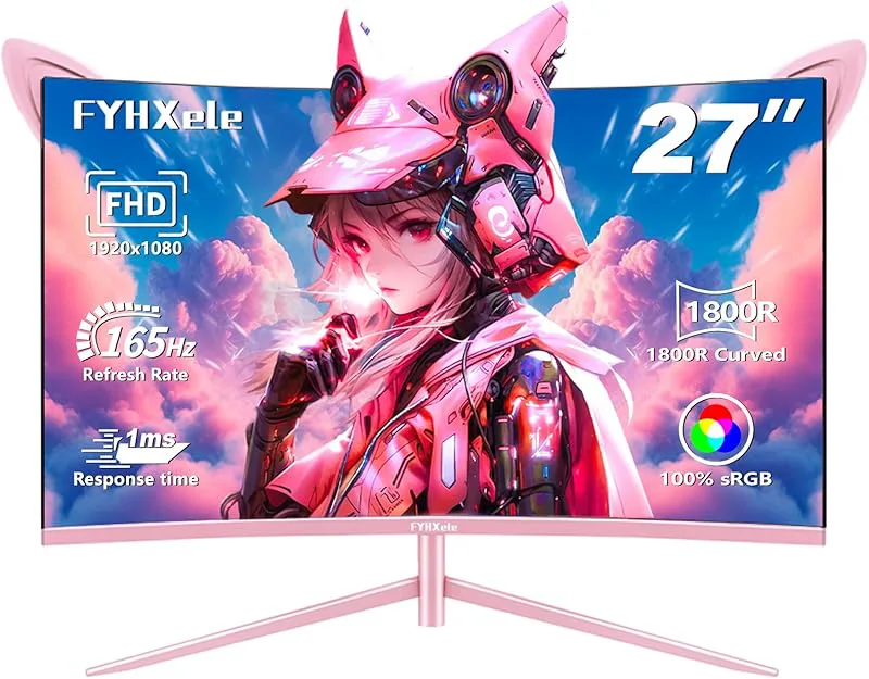 Pink Monitor 27 tum Gaming Curvo 165Hz