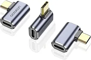 Aceyoon 3 USB C-Vinkelkontakter, 90 Graders Adapter 40 Gbps/100 W/Gen 2 Vinkeladapter Stöder 8K@60HZ Video Och PD Snabbladdning För Mobiltelefon, Bärbar