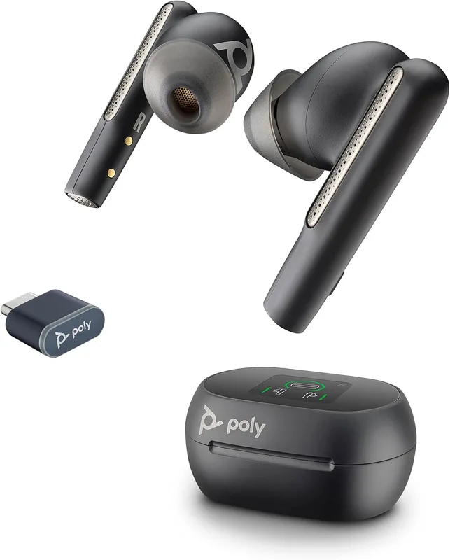 Poly Voyager Free 60+ UC (Plantronics) hörlurar – brusreducering för kristallklara samtal, ANC – laddningsfodral med pekkontroll – kompatibel med iPhone, Android, PC/Mac, Zoom och Teams