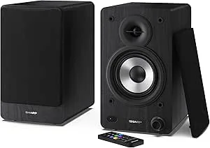 SHARP CP-SS30(BK) 60 W RMS (2 x 30 W) 2-vägs aktiva hyllhögtalare – trådlösa studiomonitorer med Bluetooth v5.0 ljudstreaming, USB-uppspelning, optisk ingång, AUX- och RCA-ingång – svart