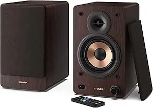 Sharp CP-SS30(BR) par 2-vägs aktiva bokhyllehögtalare, 60 W RMS, Bluetooth v5.0, trähölje