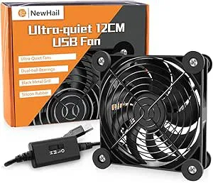 NewHail 1Pack 120mm USB-fläkt Ultratyst, USB-fläkt 5V, med 3 justerbara hastigheter för routermodemmottagare DVR Playstation TV-box och annan elektronik