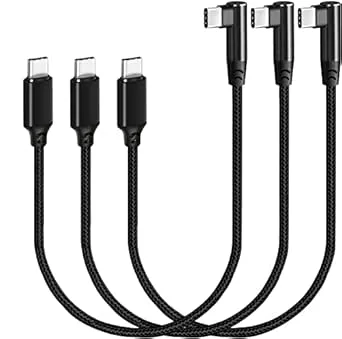 SUMPK USB-C-Kabel, 30 cm, 3-Pack, Rätvinklig 90 Grader, PD-Snabbladdning 60W, USB 2.0, Flätad Nylon för Samsung Galaxy S22, S21, S20, S10, Pixel och Andra USB-C-Enheter