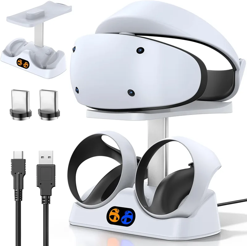 Tokluck laddningsdocka för PSVR2, 2H snabbladdning PS VR2-laddningsstation, PSVR2-laddare med VR2-glasögonhållare, magnetisk kontakt och typ-C-kabel, PS VR2-tillbehör