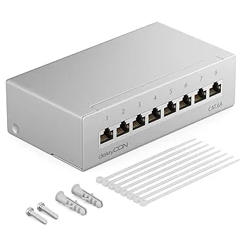 deleyCON CAT 6a Patchpanel 8 Portar