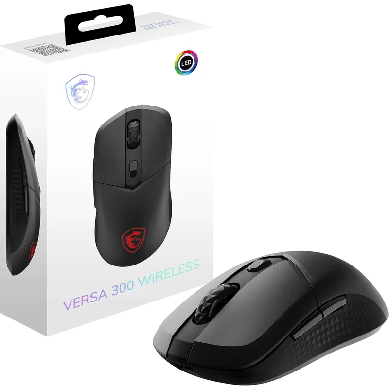 MSI VERSA 300 trådlös spelmus – 8 000 DPI optisk sensor, 1 000 Hz pollningsfrekvens, symmetrisk, 30 M+ klick Kailh mikro