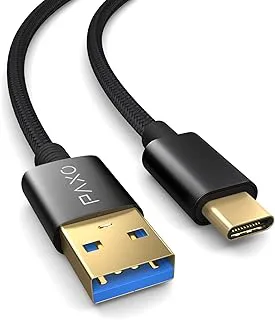 PAXO USB C-kabel 1 m, 10 Gbit/s, USB 3.2 Gen2, USB C-laddningskabel och -datakabel, svart
