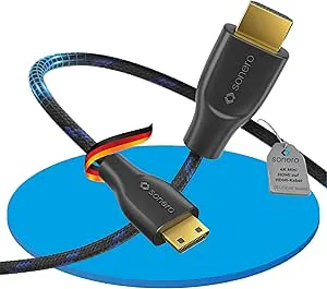Sonero® 4K Mini HDMI till HDMI-kabel, premium hög hastighet, 4K 60 Hz, mini HDMI-kontakt till HDMI-kontakt, guldpläterade kontakter, dubbel avskärmning, bomullsrock, 0,50 m