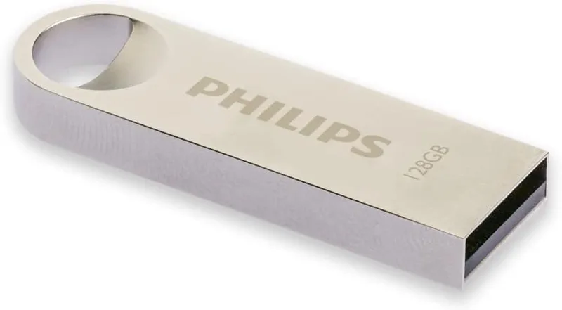 Philips Moon Edition High Speed 2.0 USB-minne 128 GB för PC, bärbar dator, datalagring, läshastighet upp till 20 MB/s, aluminium, nyckelring
