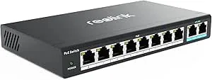 REOLINK PoE-Switch med 8 PoE-Portar, 2 Gigabit Uplinkportar, Upp till 120W Totalt för Alla PoE-portar, Idealisk för NVR och PoE IP-kameror, IEEE802.3af/at, Skrivbord/Väggfäste, RLA-PS1