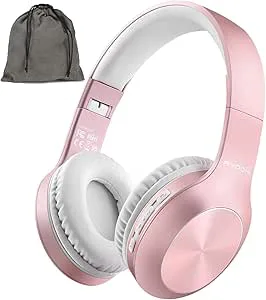 Rydohi Bluetooth-hörlurar över örat, 68 H speltid och 3 EQ musiklägen trådlösa hörlurar med mikrofon/djup bas, hiFi-stereo, vikbart lätt headset för PC hem resa kontor (ROSÉGULD)