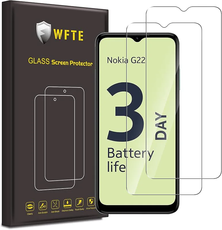 WFTE [2-pack skärmskydd för Nokia G22, anti-repor, hög transparens, anti-fingeravtryck, bubbelfritt, dammfritt premium s