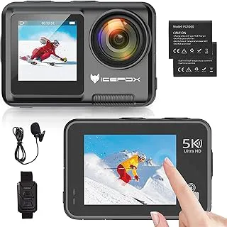 icefox Action Cam 5K 30FPS 20 MP WiFi med pekskärm, EIS justerbar betraktningsvinkel 4x zoom, 30M Vattentät Undervattenskamera, sportkamera med extern
