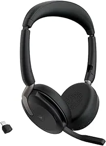 Jabra Evolve2 65 Flex – stereoheadset med Bluetooth, trådlös laddningsdyna, brusreducerande Jabra ClearVoice Technology och Hybrid ANC – certifierad för MS Teams – svart