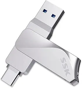 SSK 256 GB USB C Flash Drive Dual 2 i 1 OTG USB 3.2 Typ C Memory Stick Thumb Drive Thunderbolt Pen upp till 200 MB/s Transfer Speed Photo Stick för Android PC/Surfplatta/Mac/bärbar dator