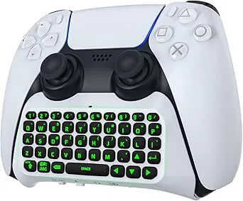 MoKo Keyboard for PS5 Controller with Green Backlight, Bluetooth Wireless Mini Keypad Chatpad for Playstation 5, Built-in Speaker & 3.5mm Audio Jack for PS5 Controller Accessories