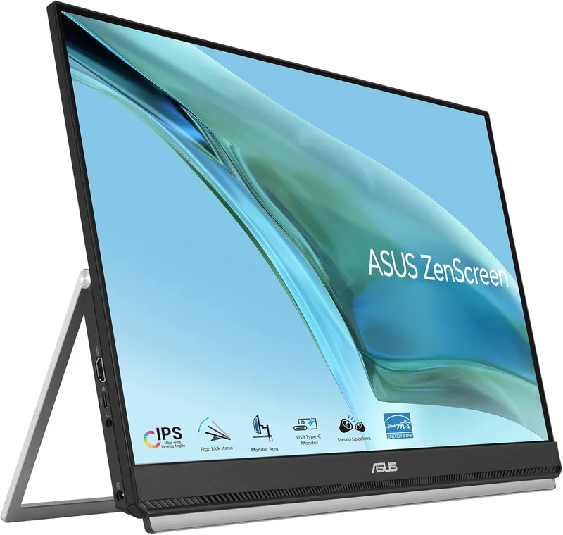 ASUS ZenScreen MB249C – 24 tums bärbar USB-skärm – Full HD 1920 x 1080, USB Type-C 60 watt, HDMI, bilotation, Kickstand FreeSync – IPS-panel, 16:9, antireflexer, svart
