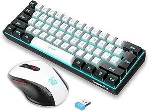 Snpurdiri 60 % tangentbord mus set, trådlös, trådlös spelkombo, innehåller 2,4 G liten mini 60 % mekaniskt känsligt tangentbord, ergonomisk design vertikal känsla mus (svartvit)